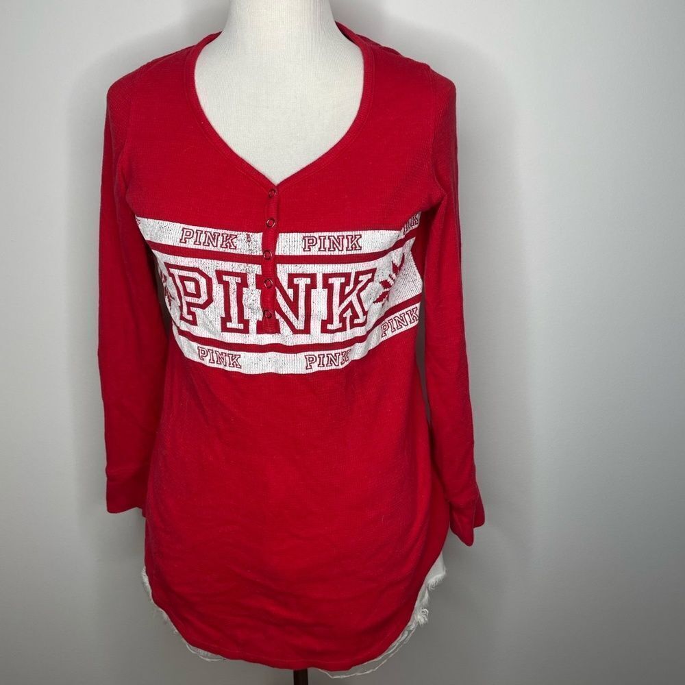 Pink- Red Long Sleeve Quarter Button Down Shirt
